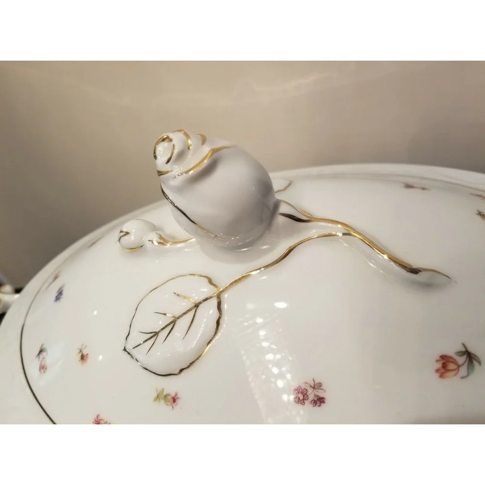 Vintage JWK Covered TUREEN w Rose Bud and Large Platter & Ladle Germany